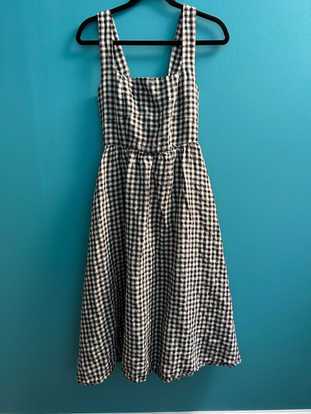 Gingham Midi Dress Square Neck Adjustable Straps Pockets Cottagecore Americana
